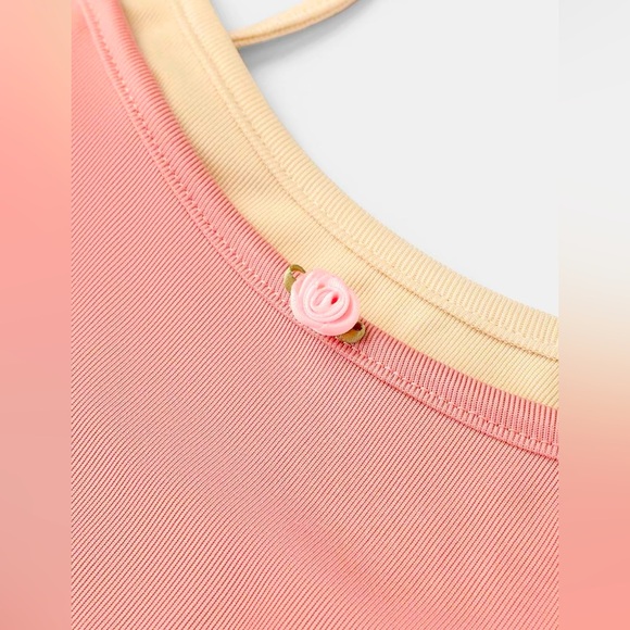 Pink and Cream Double Strap Tank Top Boutique New - Picture 5 of 5